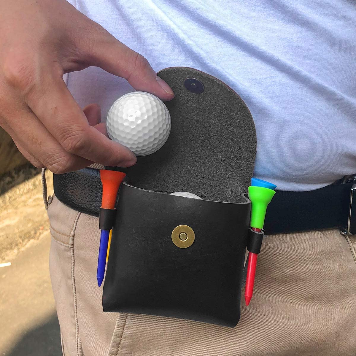 Golf Club Balls Bag Leather Golf Tees Holder Products For Golf Sports Accessory Holds 4 Balls 4 Tees
