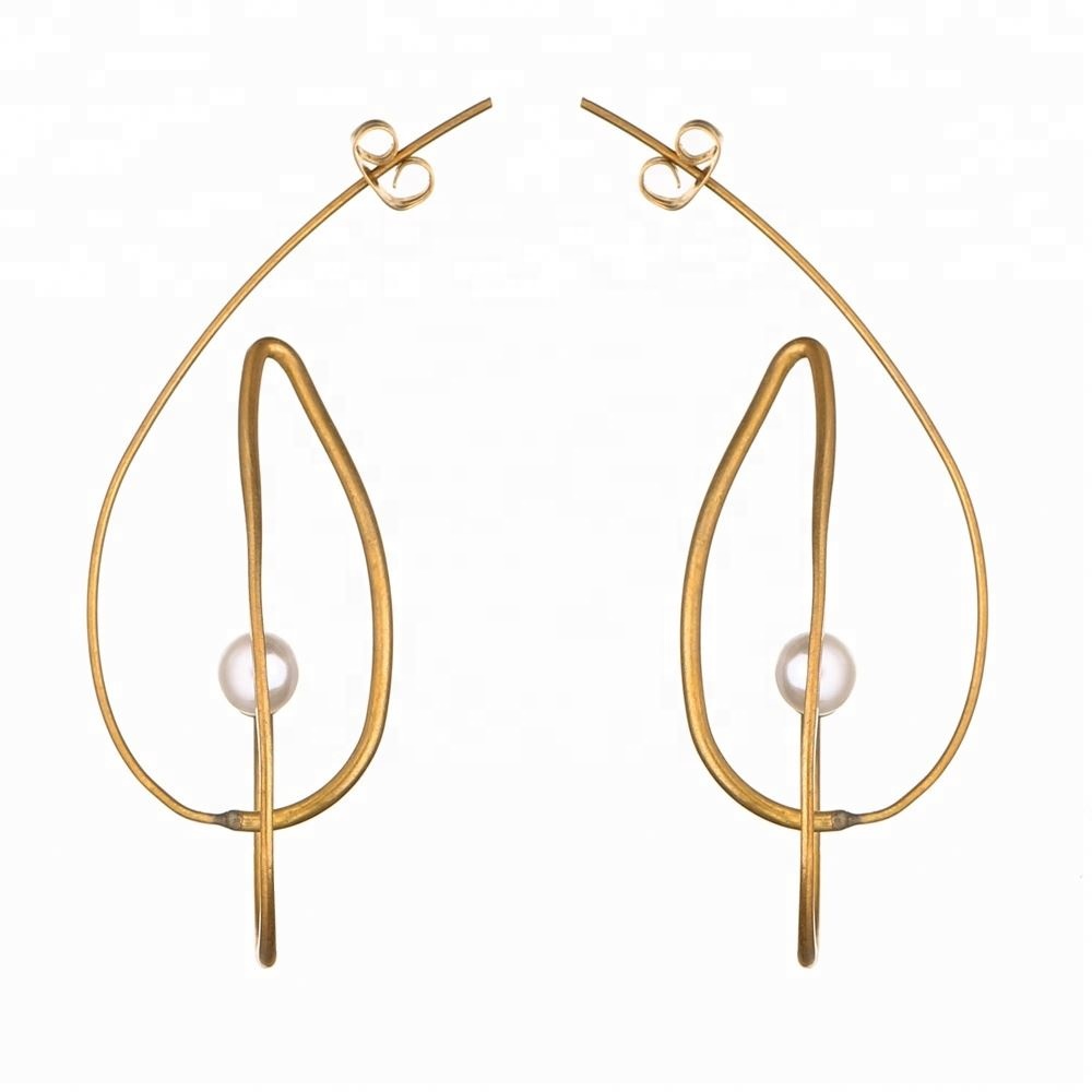 Fashion Simple Brass Pearl Drop Earrings White Customized Pearl Ethnic Earrings