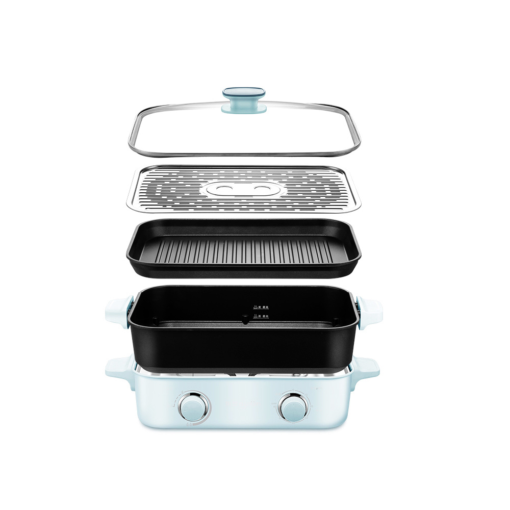 3 in 1 Portable Electric BBQ Grill Pan Indoor with Hot Pot Steaming Pan Non Stick Grill/Electric Grill Machine