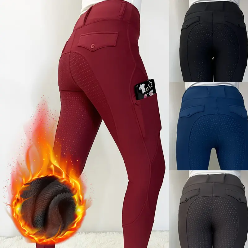6 Colors Winter Fleece Warmth Horse Riding Pants Women Equestrian Breeches Full Seat Silicone Horse Riding Breeches