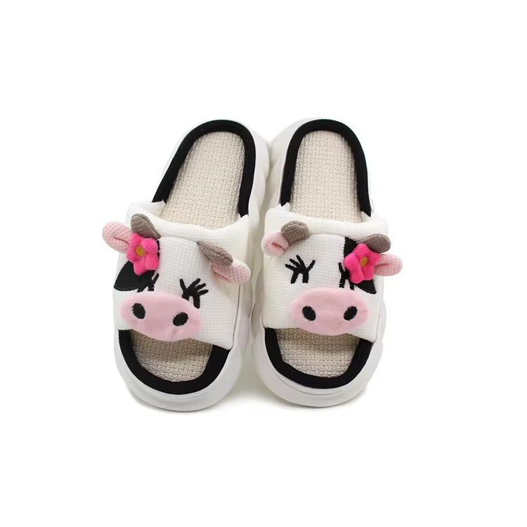 Four season house cute cartoon animal linen women woman cow slippers