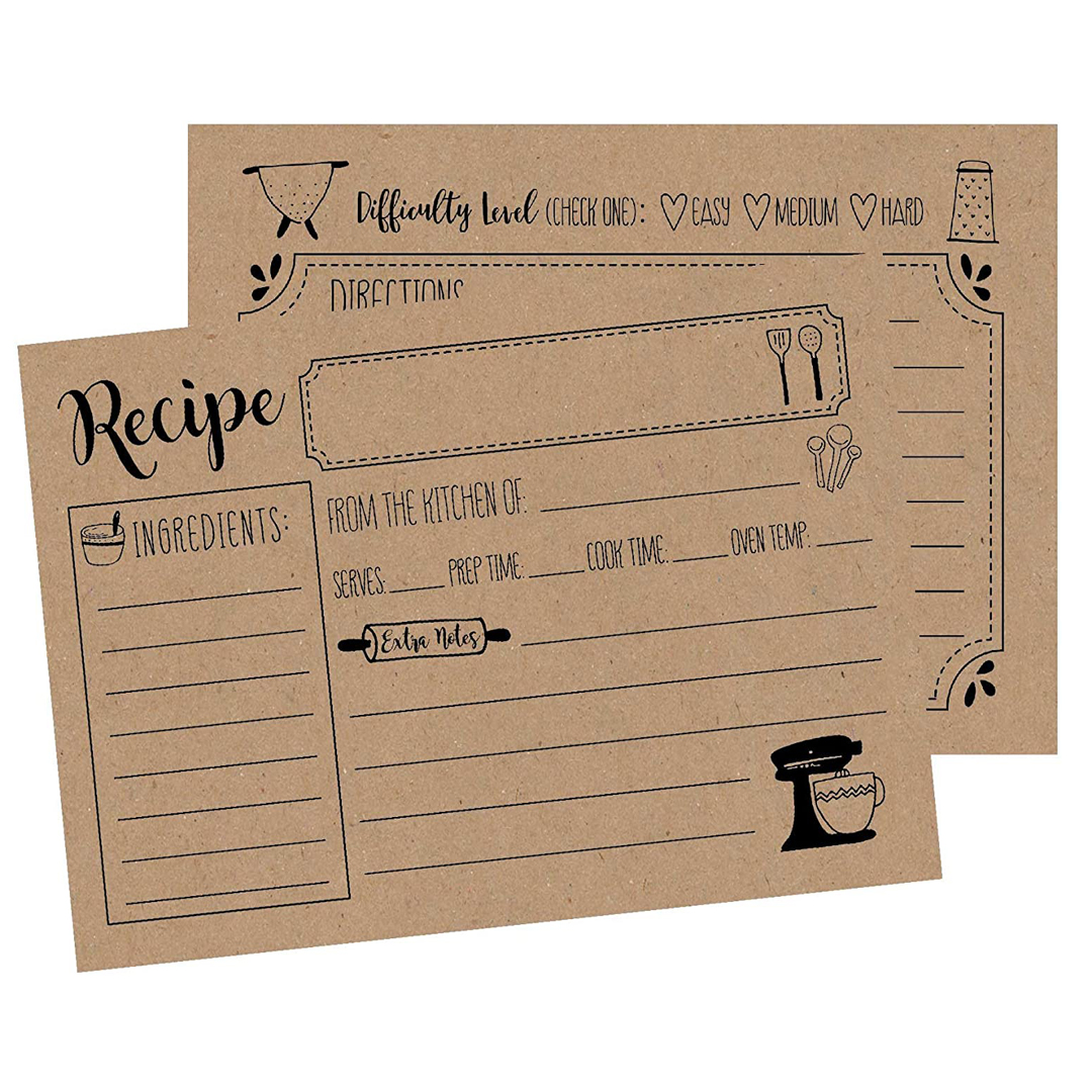 Custom Double Sided Recipe Cards Wedding Bridal Shower Card 4x6