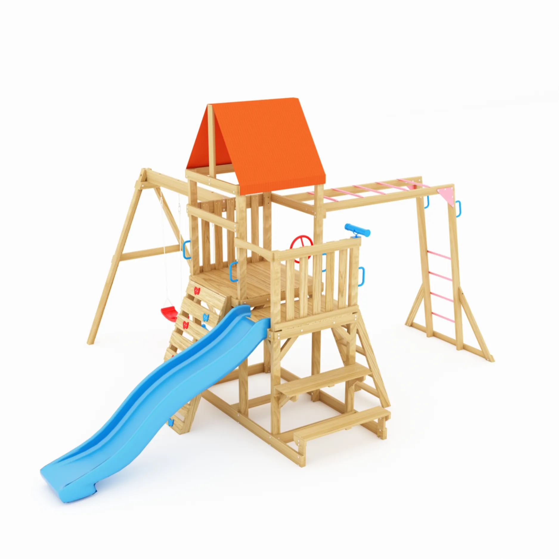 Children Playhouse with Swing Wood Playsets with Slide Wooden Kids Playhouse