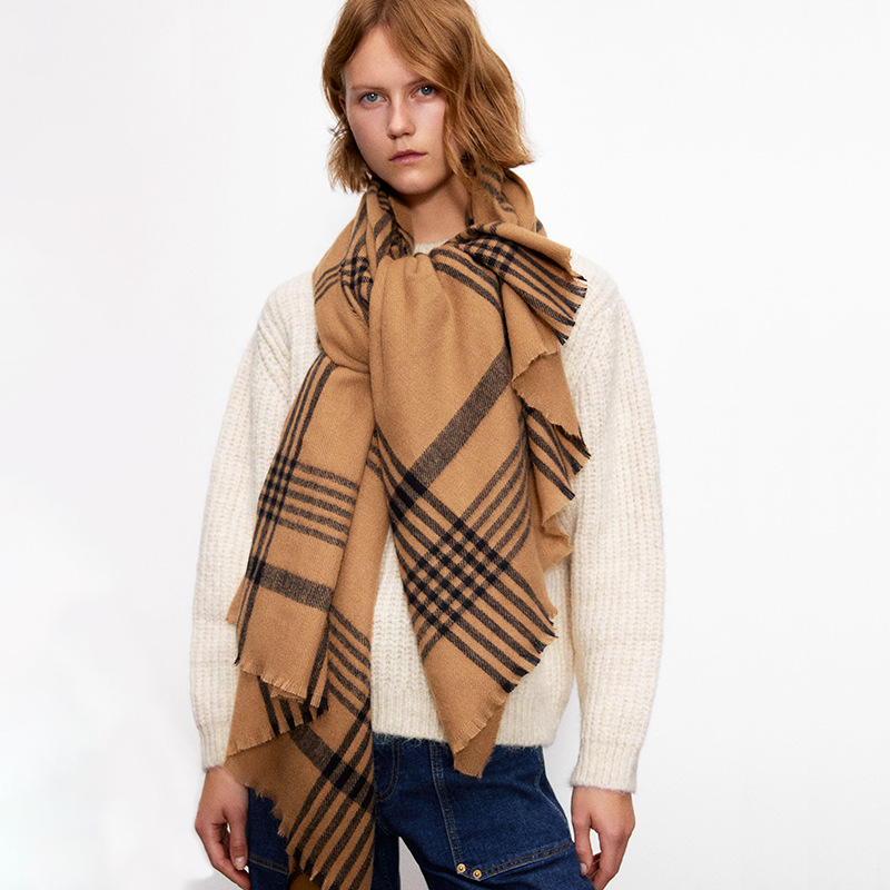 Winter Warm Unisex Blanket Tassel Pashmina Stoles Soft Cashmere Thicken Scarf Women Plaid Scarves Shawl Wraps
