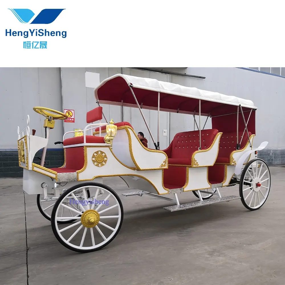Special Transportation Wedding Electric Horse Drawn Carriage Golden Color Royal Sculpture Horse Wagon