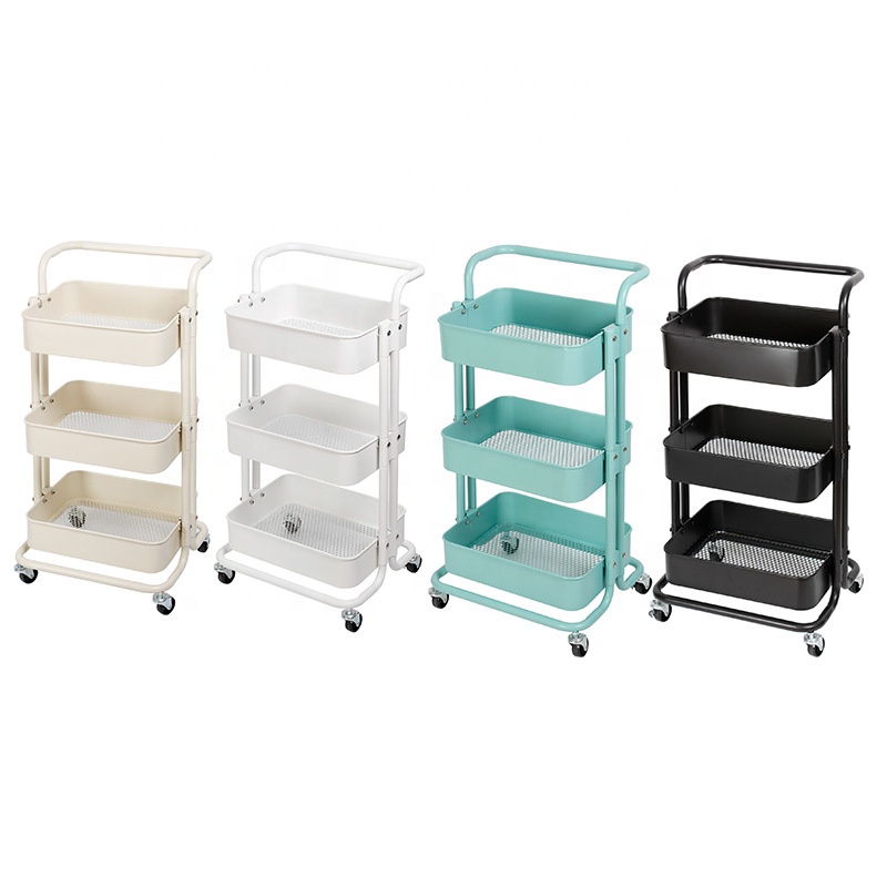 3-tier metal rolling cart storage trolley easy assembly for kitchen office bathroom