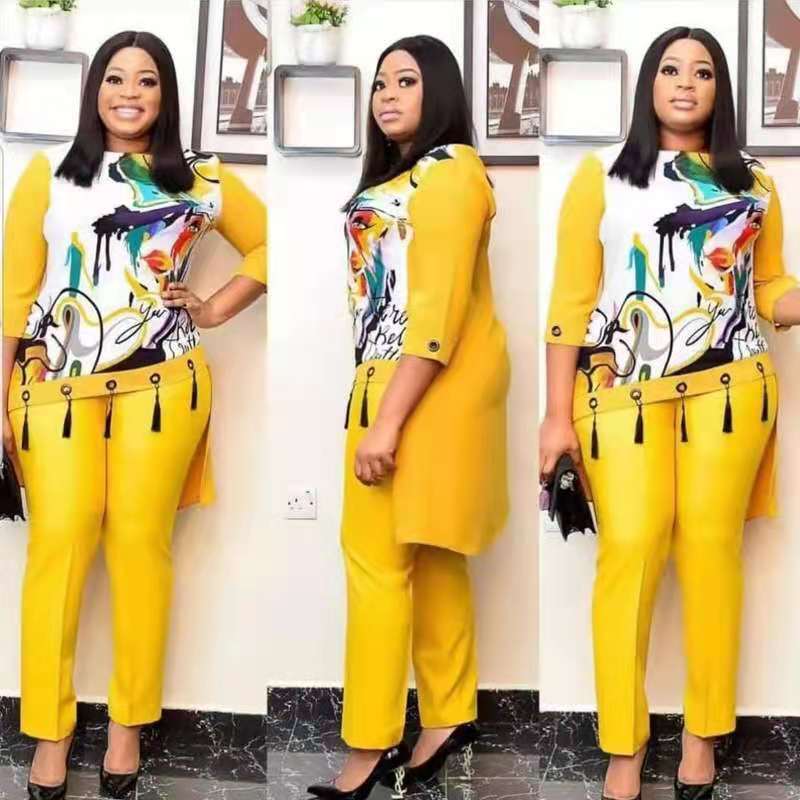 YINIEN 2 Piece Sets Africa Clothing Women Plus Size Pant Suits African Ladies Business Office clothes suits suit Set For Ladies