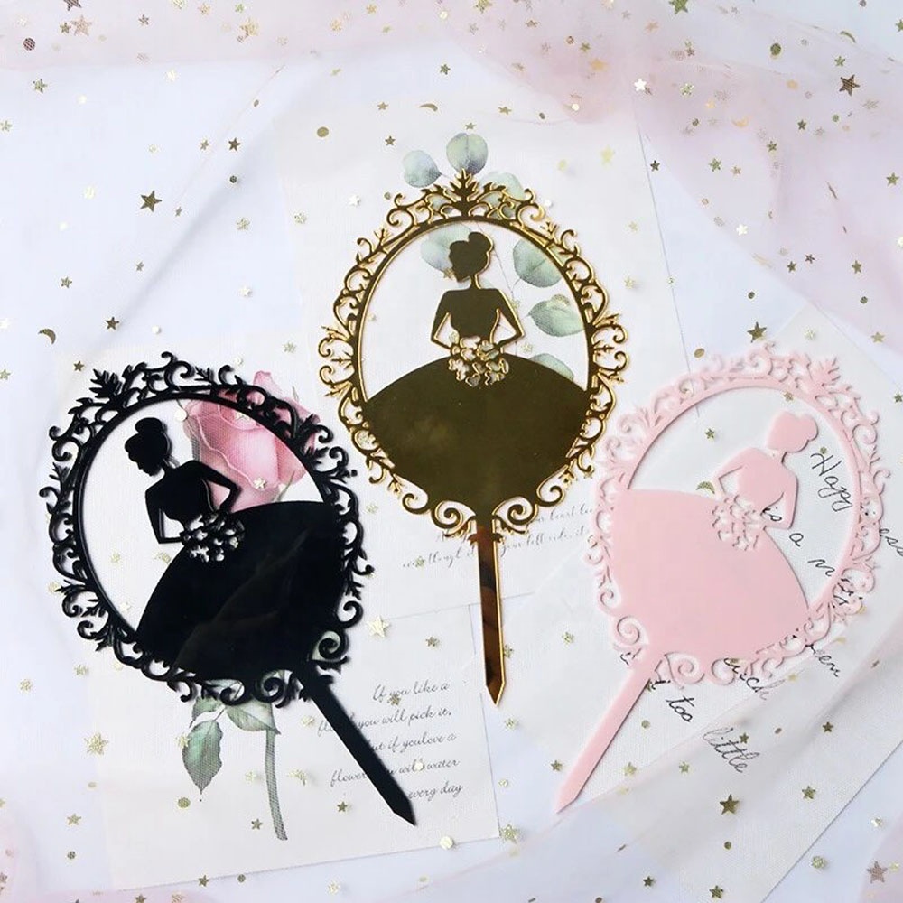 Gold Hollow Girl Acrylic Cake Topper Decoration Toppers