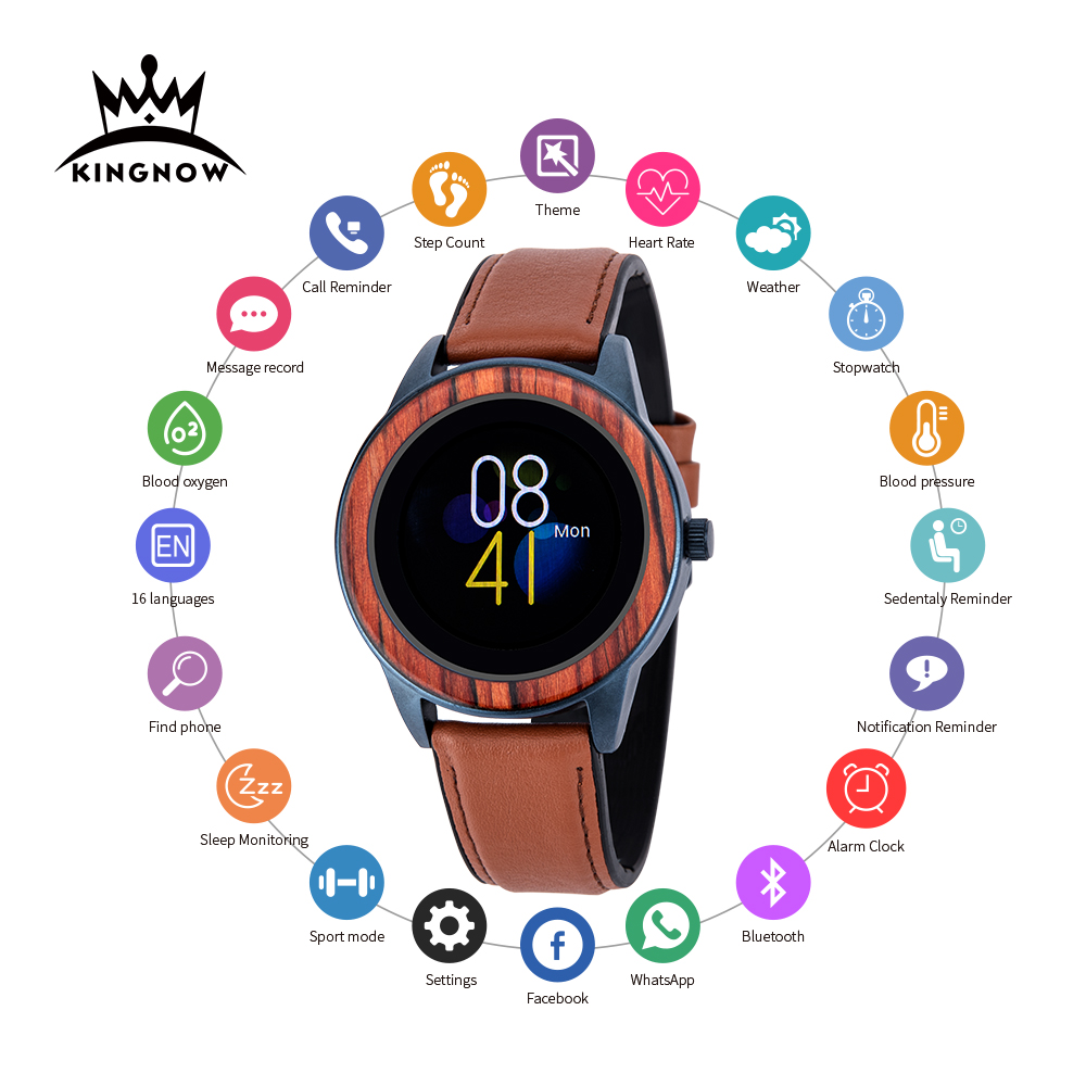 Деревянные Смарт-часы KINGNOW 2021 для мужчин, деревянные спортивные часы, многофункциональные водонепроницаемые часы с Bluetooth для Android и ios