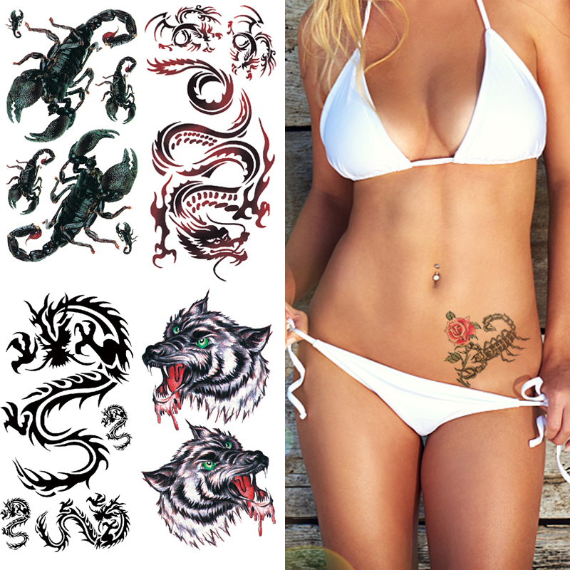 Wholesale Fast Delivery Cool Man Sex Women Arm Temporary Tattoo Sticker Leopard Wolf Crown Lion Tiger Bear