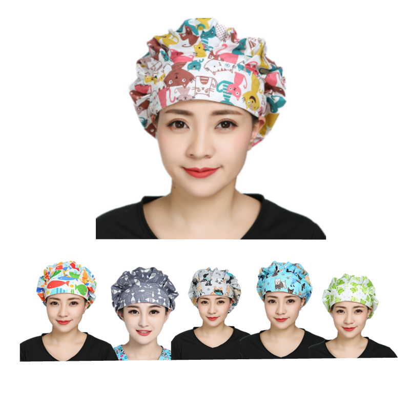 Adjustable Working Hats for Women Men Full Animals Dog Cat Owl Deer Fish Print Nursing Hat With Sweatband