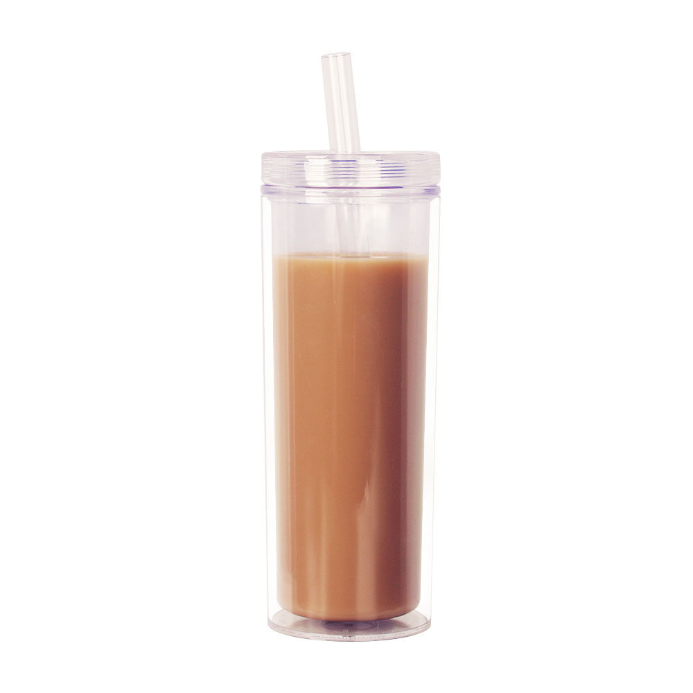 Custom Acrylic Stright Insulated Reusable Boba Cup Double Walled Plastic Skinny Bubble Tea Tumbler With Lid And Straw