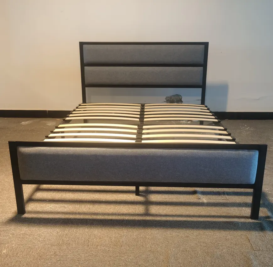 Factory Direct Sale New Design Fabric Headboard Twin Full Queen King Strong Structure Metal Bed Frame