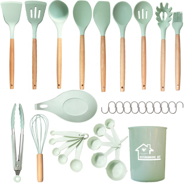 Spot Supplier Kitchen Accessories 33 Pieces Wooden Handle Silicone Kitchen Utensils Sets Multi-Function Cooking Utensil Set