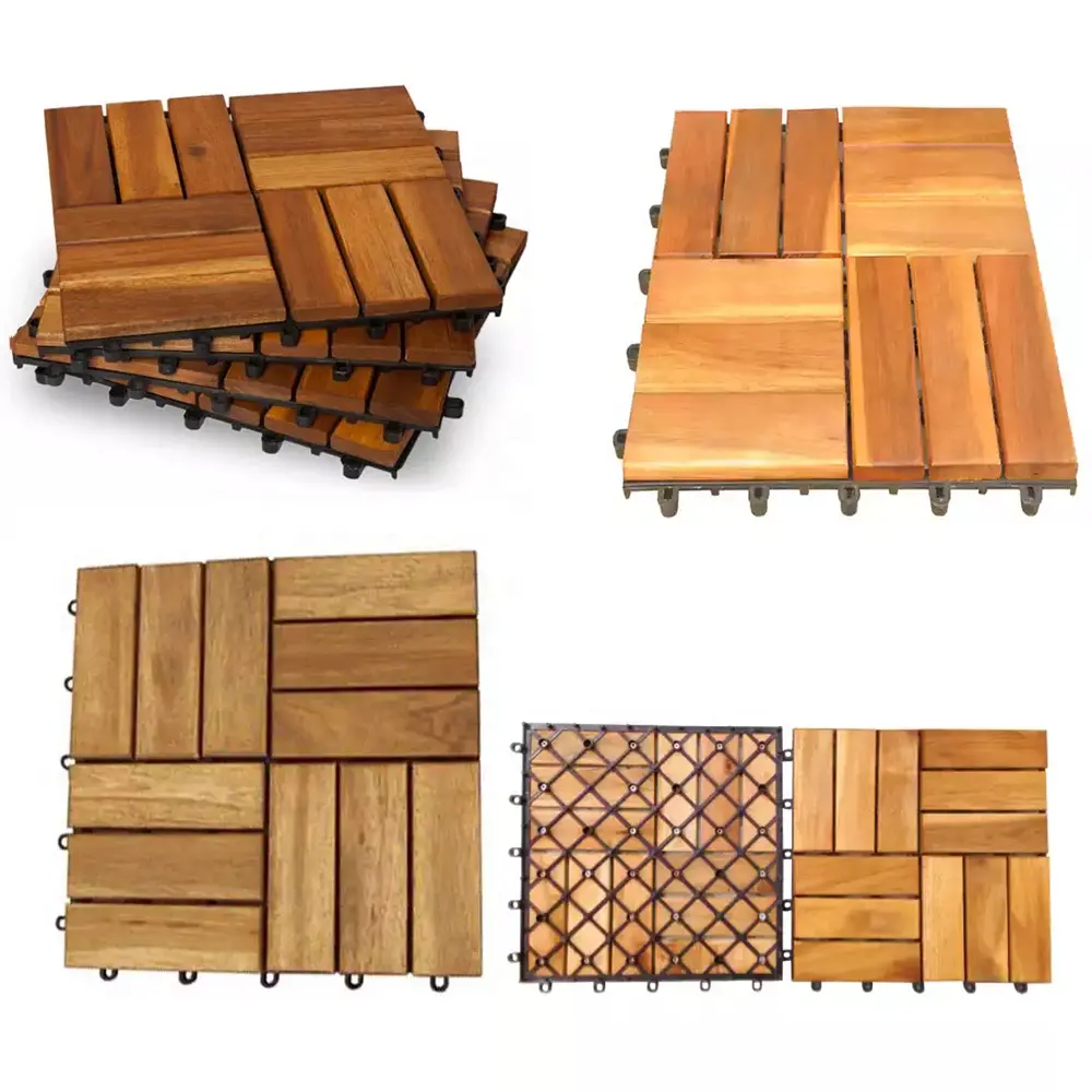 B226 Acacia Wood Interlocking Deck Tiles, Plastic wood composite interlock deck tile or Plastic Decking Flooring Tiles