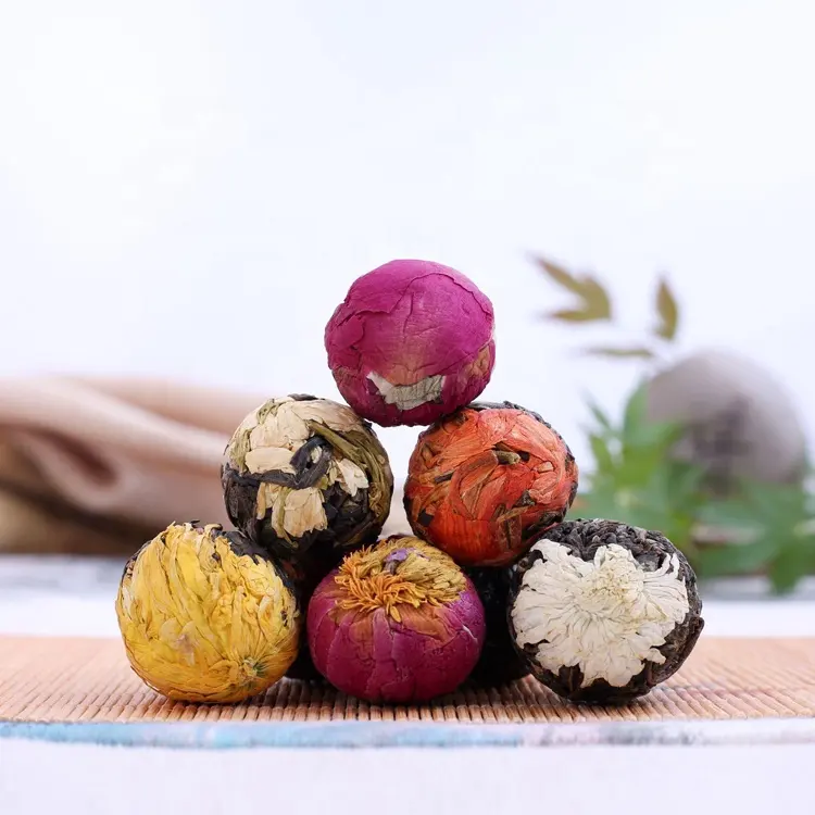 EU standard Chinese handmade organic mixed pu 'er dragon ball blooming tea