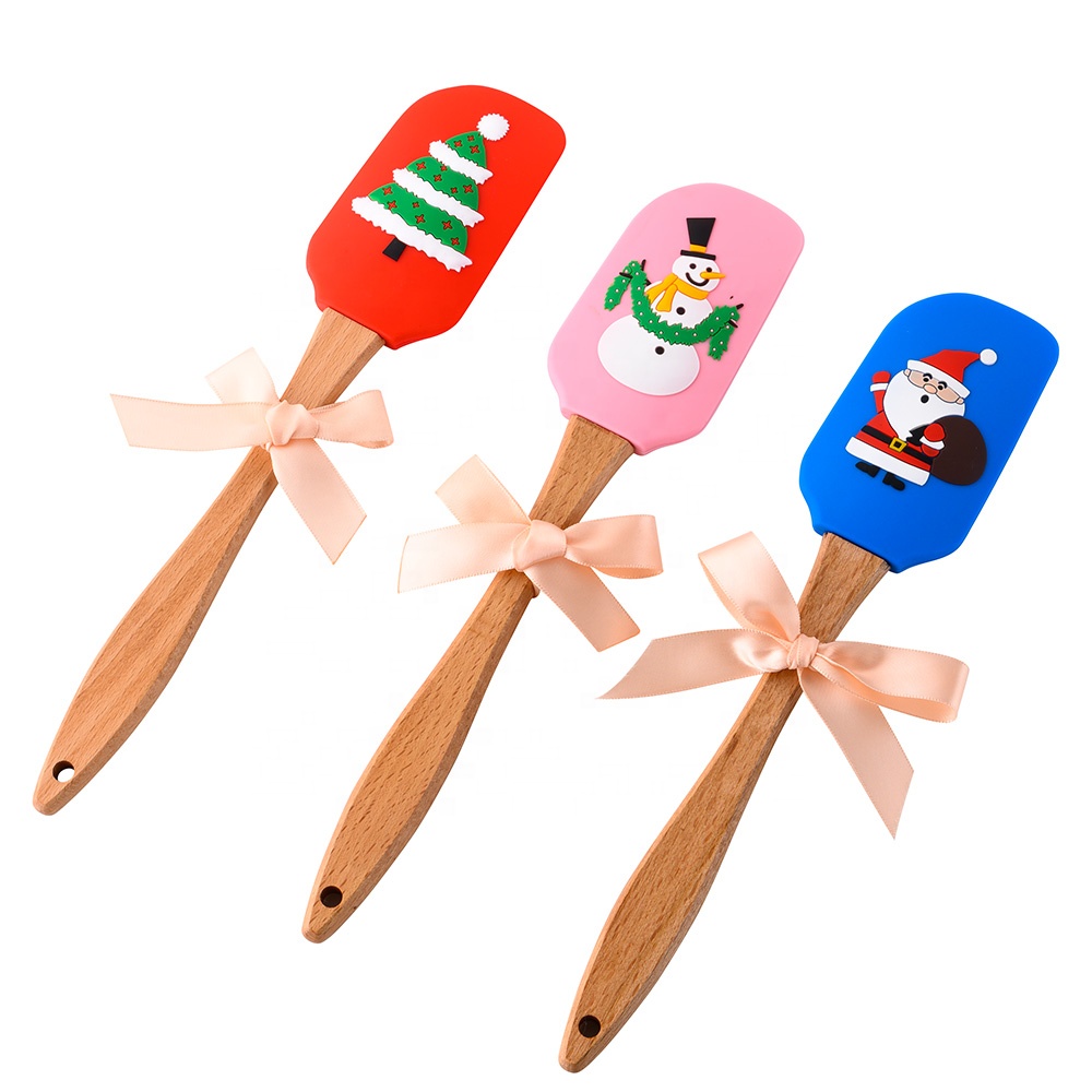 Mixing Scraper,Christmas Gift w Wooden Handle Santa Silicone Butter Cream Spatula Kitchenware Baking Tools
