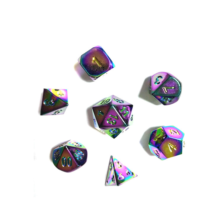 Wholesale 7pcs rainbow colour metal polyhedral dice set