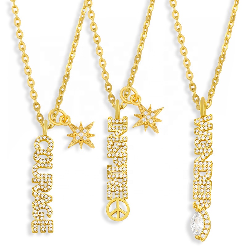 Fashion Women Jewelry Letter Necklace Custom Stainless Steel 18k Gold Necklace