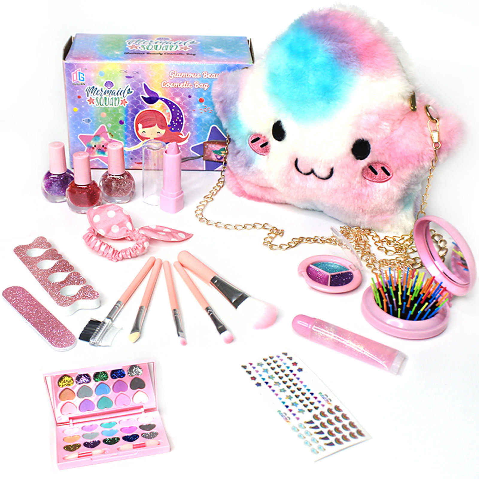 Girls Beauty Fashion Hair Salon Pretend Play Purse Set Toy Handbag Kids Makeup Set Washable Pretend Makeup bag
