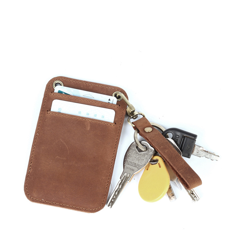 Wholesale new genuine crazy horse leather minimalist credit card holder