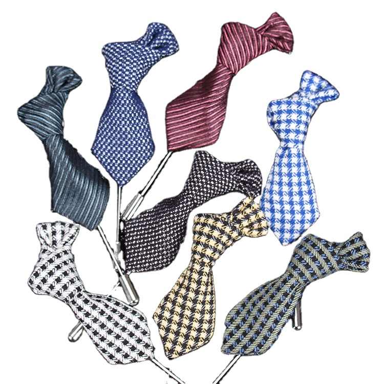 Free Shipping Handmade Tie Shaped Brooch Pin Wholesale Fabric Necktie Lapel Pin Factory
