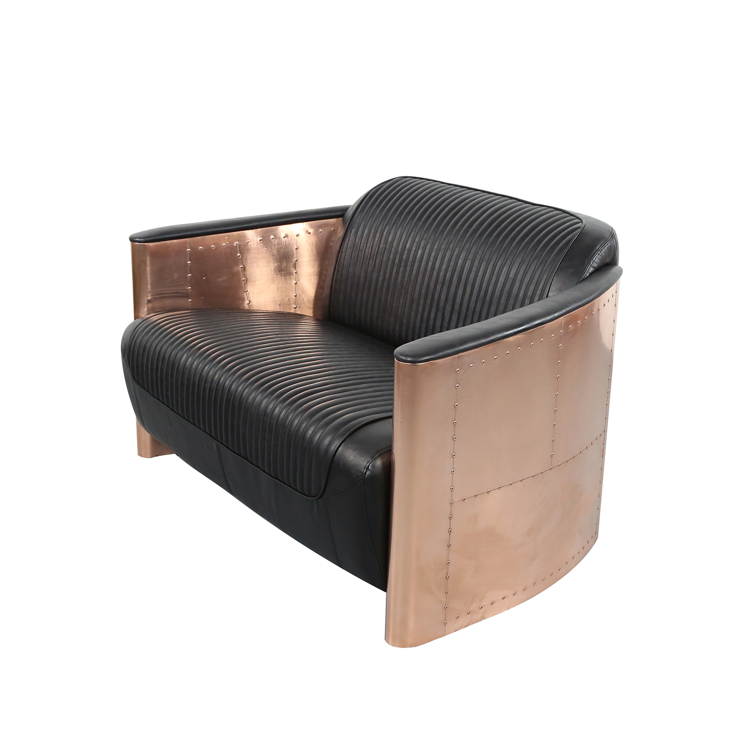 Antique Italian Style High Brown Single Seat Aluminum Leather Aviator Sofa