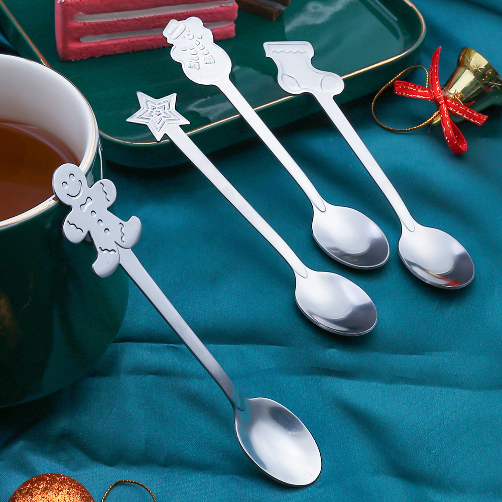 Stainless Steel Christmas Coffee Spoon Cutlery Set Stainless Wedding Flatware Sets Tea Spoons Metal Silverware Set Thanksgiving