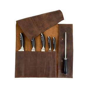 Custom Durable leather Knife Roll Bag Storage Case Zipper Pouch Organizer Kitchen Special Purpose Kitchen Tool Organizer