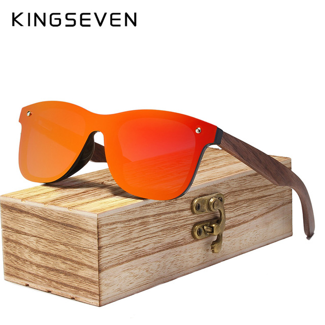 Очки солнцезащитные KINGSEVEN поляризационные, модные брендовые дизайнерские цветные зеркальные солнечные очки из орехового дерева, ручная работа