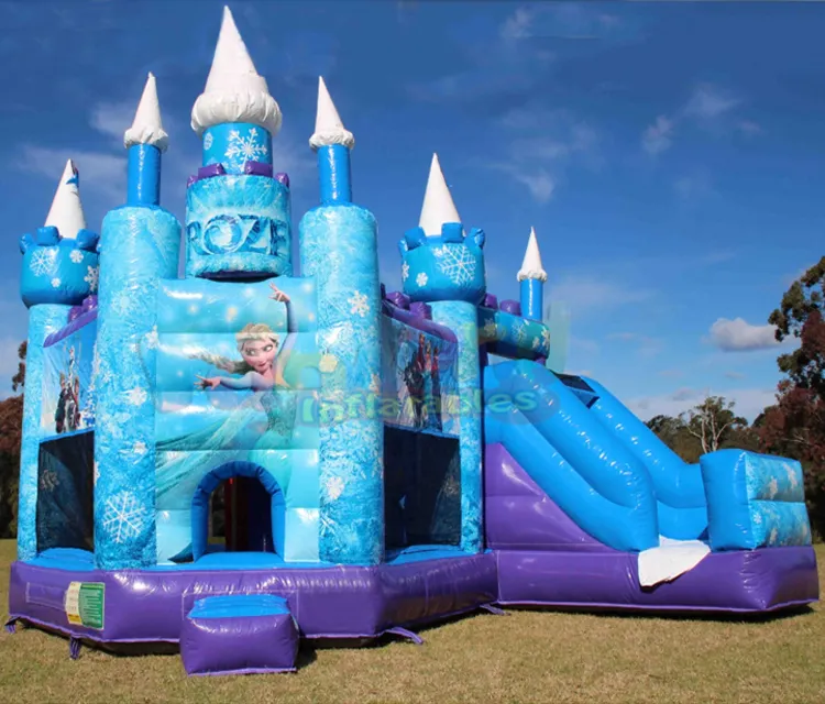 Outdoor backyard commercial kids inflatables bouncer bounce house water slide combo frozen bouncy castle