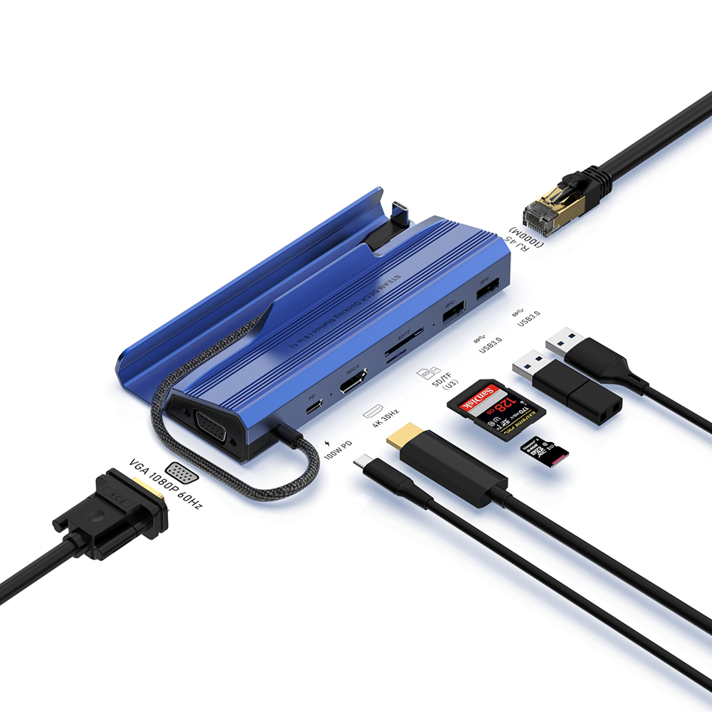 Паровая док-станция 8 в 1, Usb 3,0, Hdmi, SD, TF, 1000 м
