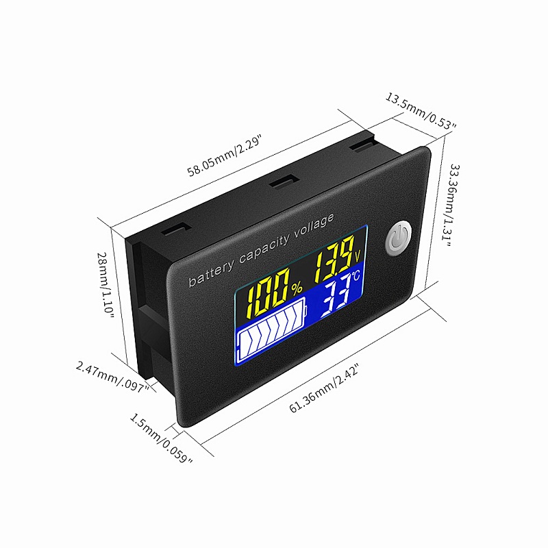 12V24V36V48V60V72V питания ЖК-дисплей Вольтметр термометр будильник красочные