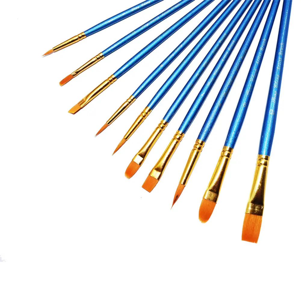 Chinese 10pcs Acrylic Oil Painting Brush For Wall Private Label Watercolor Artist Painting Brush Set