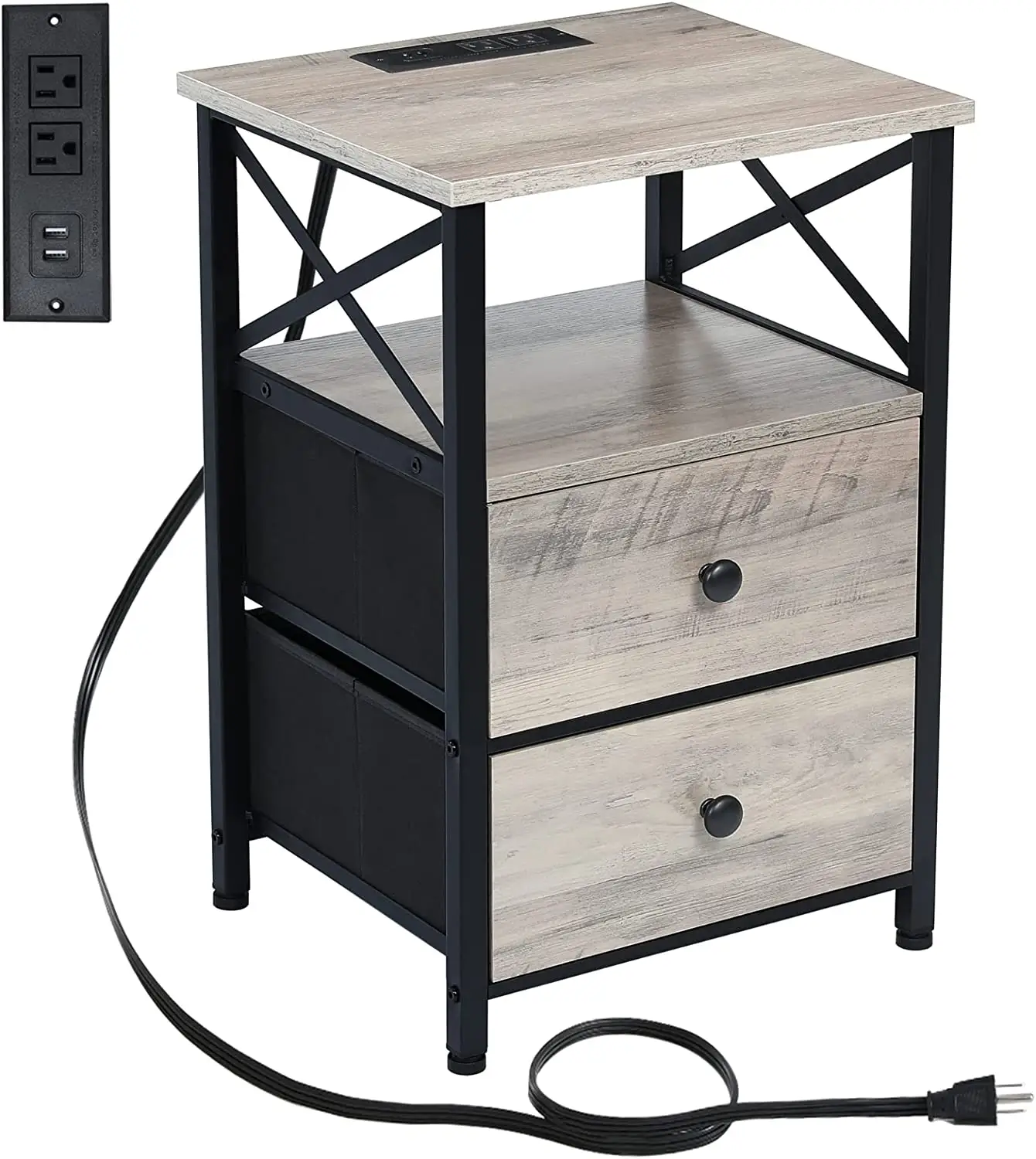 End Table Living Room with Charging Station, Nightstand with Drawer, Small Side Table with USB Ports