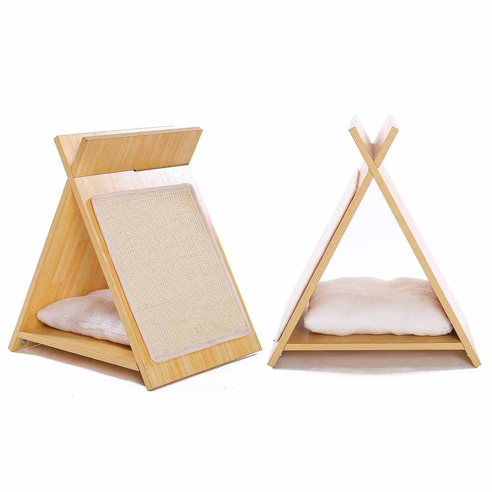 Hot Sale Wooden Cat Toy Sisal Scratching Pad Triangle Cat Scratcher Post