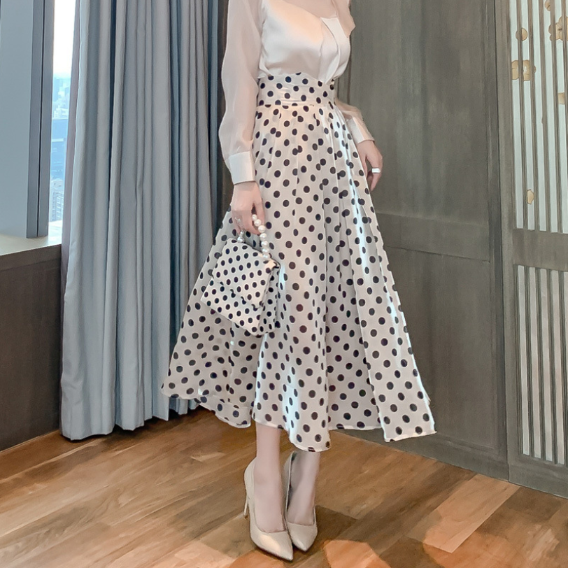 Fashion French Retro Polka Dot Faldas A-line Skirts Wholesale Women High Waisted Midi Skirts