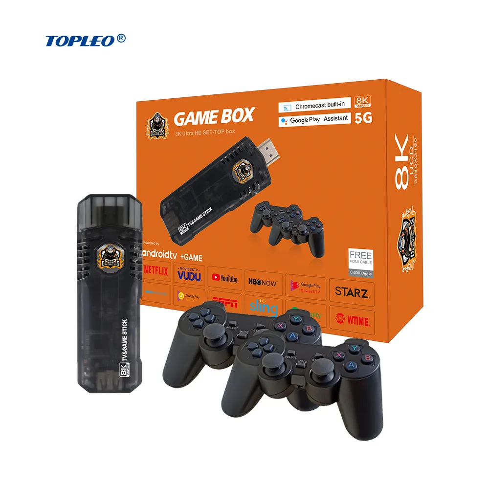 Topleo mini game stick X8 M8 8k video portable classic arcade box game console 64gb lite 4k 10000 game stick