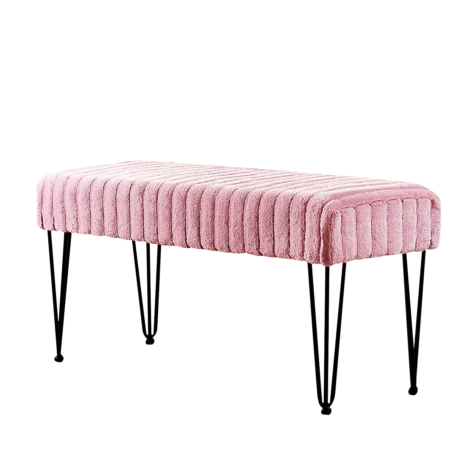 Pink Sofa Ottoman with Black Legs Metal Base Living Room Bedroom Hallway Entryway velvet Long Bench Ottoman