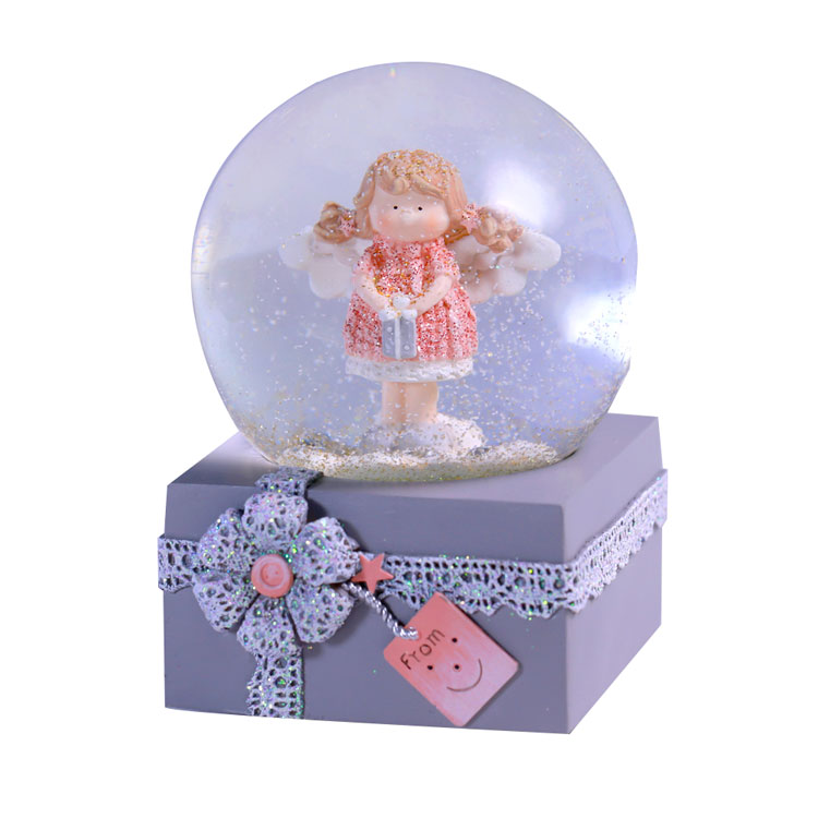 100mm Resin Musical Box Rotatable Glass Angel Snow Globe Custom Resin Birthday Souvenir Christmas Gift