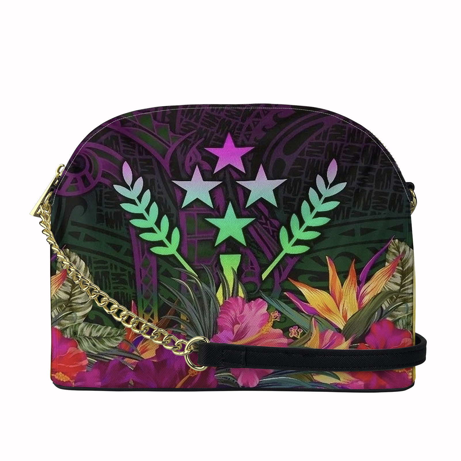 New Arrival Shell Bag Pu Leather Wholesale Mini Bags Women 2021 Cross body Kosrae Floral Polynesian Tribal Mini Chain Bag