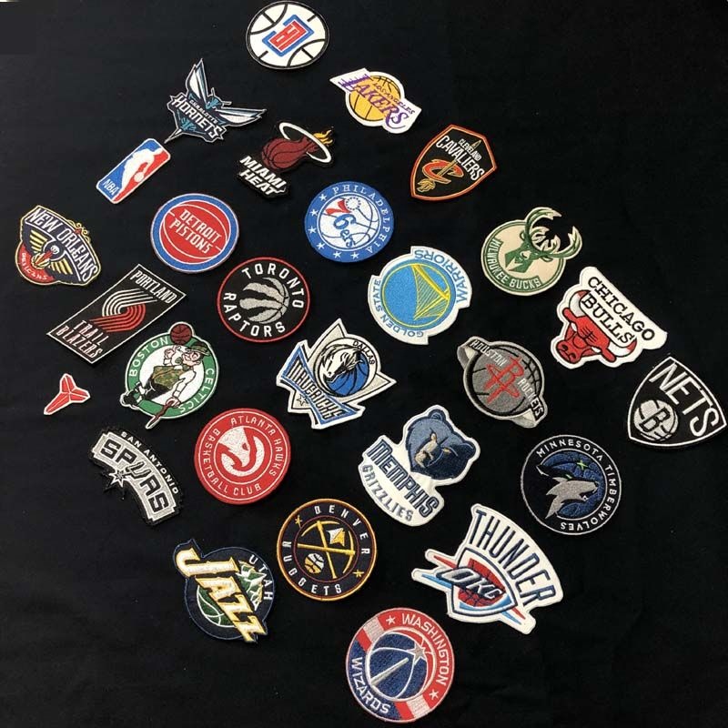 Hot sell famous basketball team theme customized uniform number logo custom Iron on Sew on embroidery patches
