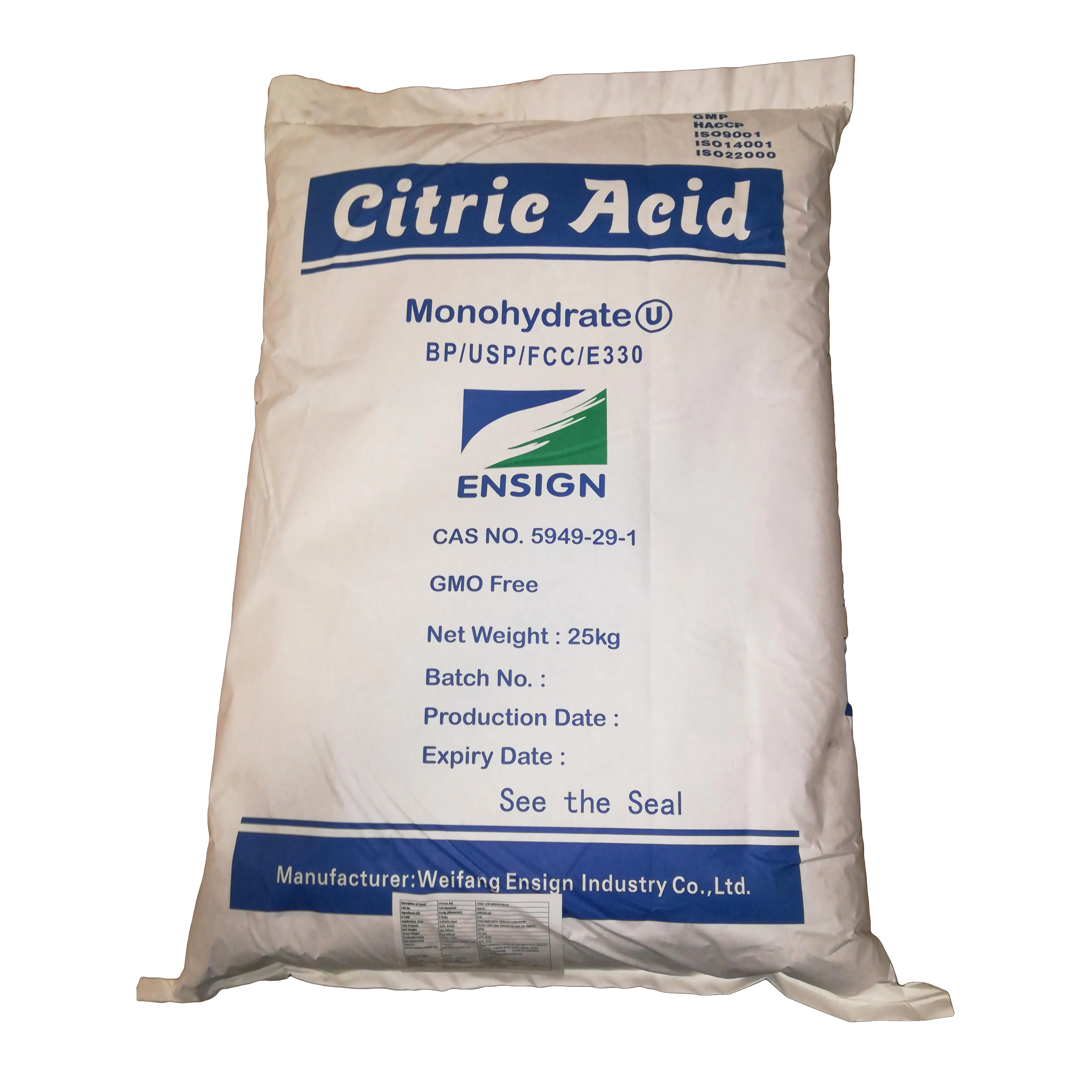 Citric Acid Monohydrate /anhydrous Ensign food grade weifangttca citric acid china price BP USP FCC E330 for sale