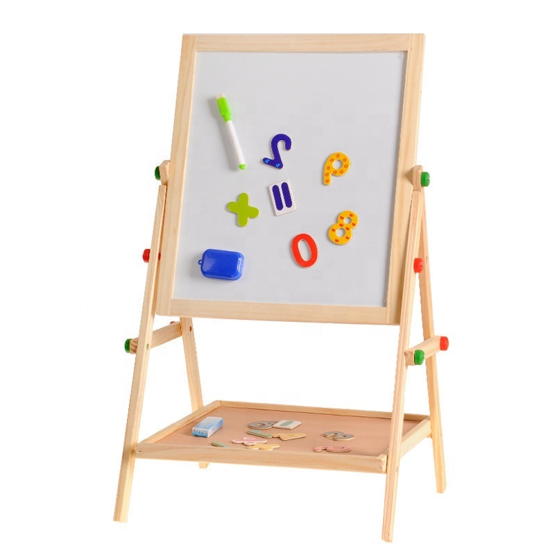 Children's Wooden Double-sided Magnetic Adjustable Drawing Board for Baby