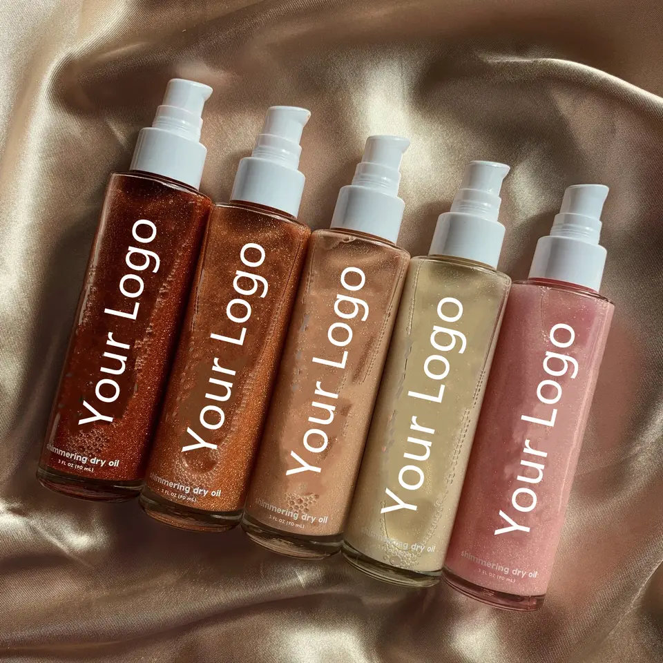LYW Private Label Shimmer Highlighter Oil Glitter Spray Shimmer Body Glow Tan Oil Liquid Shimmering Body Oil