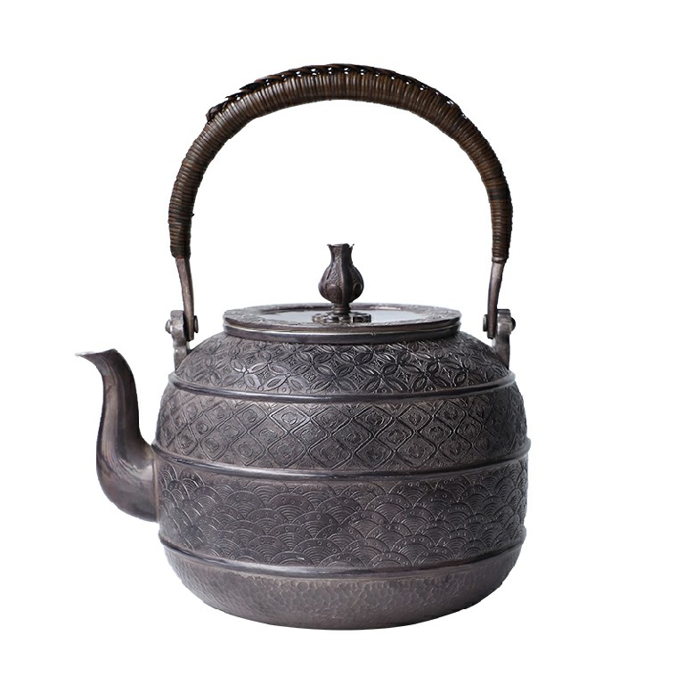 New design Japanese style engraved and old purple leather silver pot