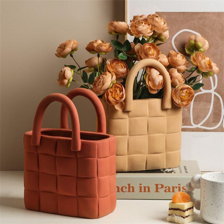 Fashion design modern home decoration vase wedding tabletop ornament handbag flower vase custom ceramic vases