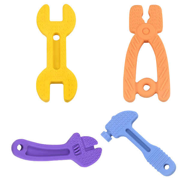 Заводской OEM/ODM Новый Amazon Мягкий пищевой класс пользовательские детские жевательные прорезыватели для зубов игрушки Симпатичный молоток ключ для прорезывания зубов игрушки для младенцев