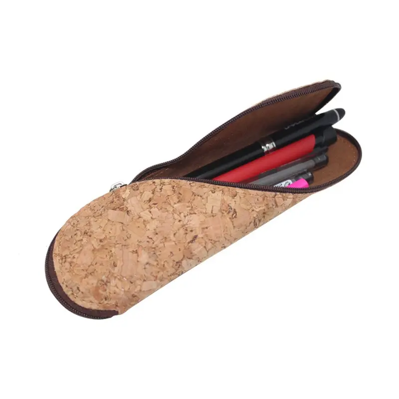 Wood cork pen bag sunglass pouch zipper case office cork pencil case
