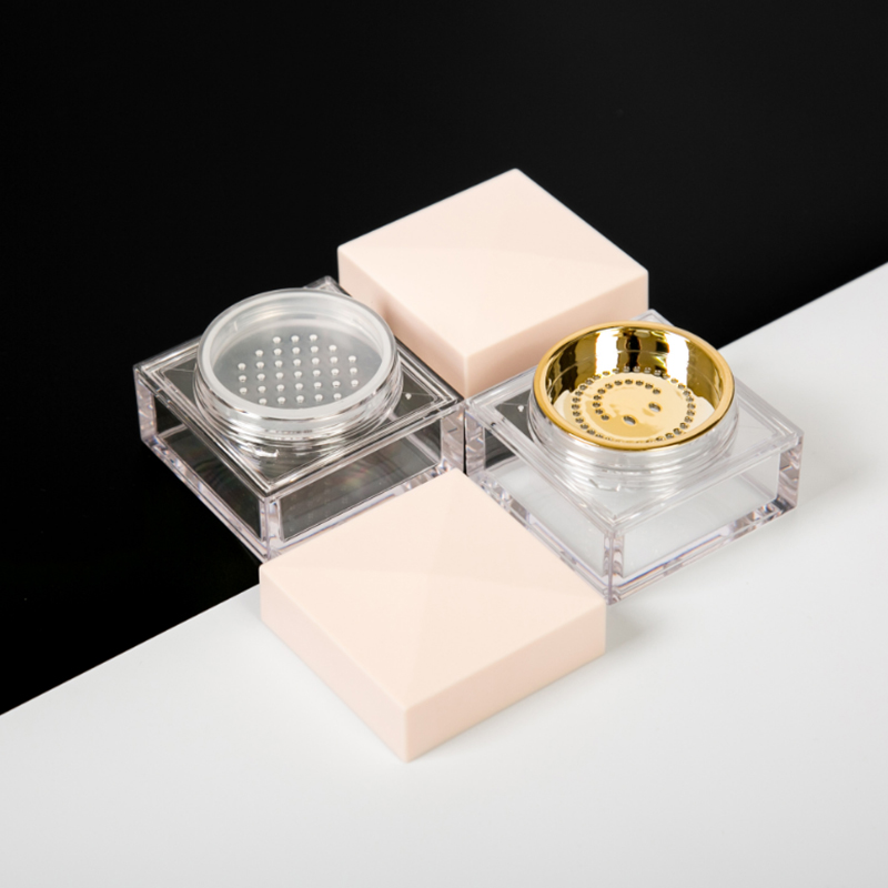Luxury Empty Square Pink Plastic Nail Glitter Container Case Custom Logo Cosmetic Makeup Loose Powder Jar